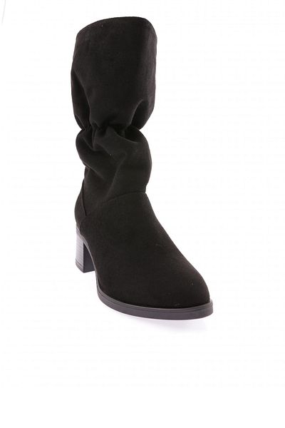 DGN Black Suede Blunt Toe Ankle Drawstring Heeled Boots - 262329121101772322
