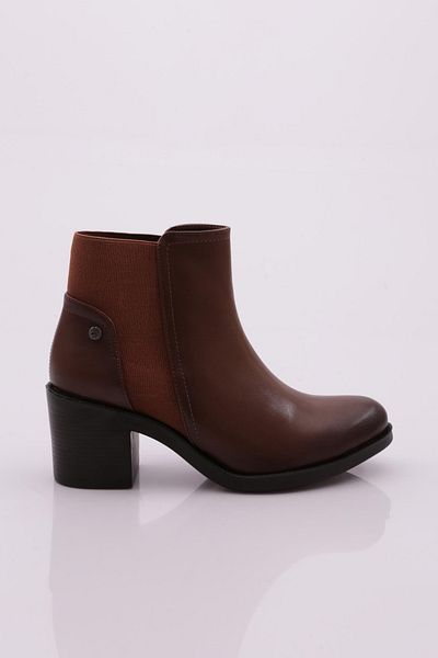 DGN Women's Side Elastic Heeled Boots Hazelnut 53663138