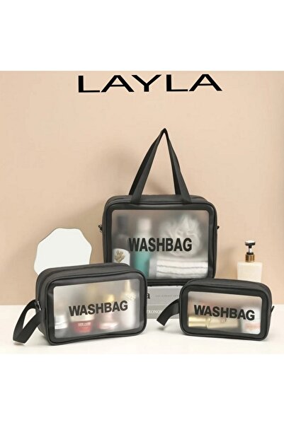 LAYLA حقيبة مكياج محمولة مقاومة للماء من مادة PVC مكونة من 3 قطع حقيبة تخزين ...
