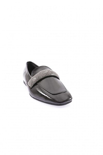 DGN Mocasini din piele lacuita neagra cu catarama din piatra argintie - femei 61112534