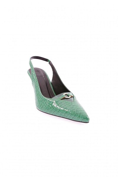 DGN Piele lacuita de crocodil verde - Tocuri de dama cu varf ascutit si detalii transparente 143286