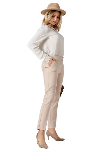 rapellin Women's Fabric Trousers Pocket Detailed Ankle Length 1712-beige