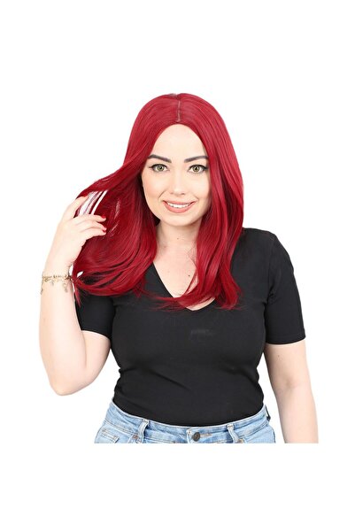 Ethab Ticaret Fiber Sen Medium Length Straight Wig Without Bangs / Red