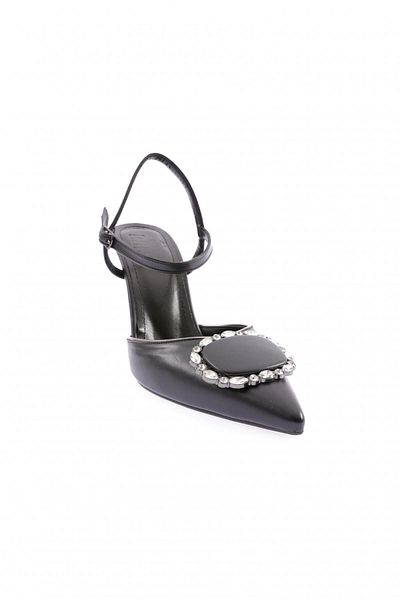 DGN Pantofi de damă cu cataramă de cristal cu toc subțire, negri 21162821