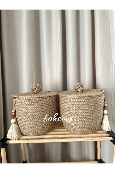 Bohemahomedecor Декоративен органайзер за кошница от юта с картофи и лук