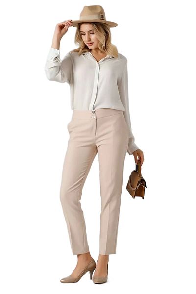 rapellin Women's Fabric Trousers Pocket Detailed Ankle Length 1712-beige