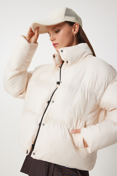 Lovelyİstanbul Stand Collar Puffer Jacket - Bone Lri0001