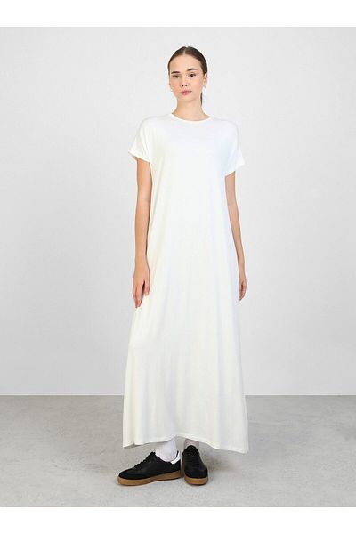 Benin Short Sleeve Viscose Hijab Dress - Off White - Benin