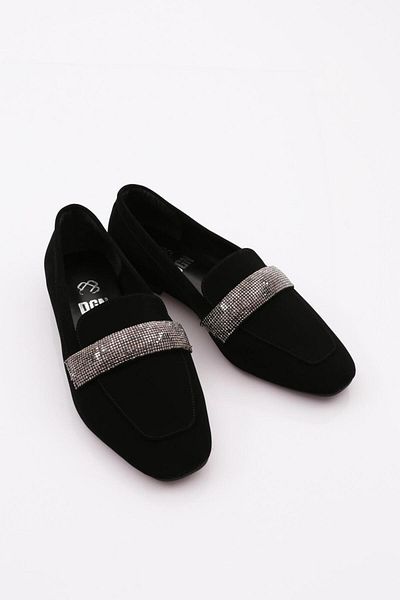 DGN Black Women's Loafer with Silver Stone Buckle - Velvet 61112534