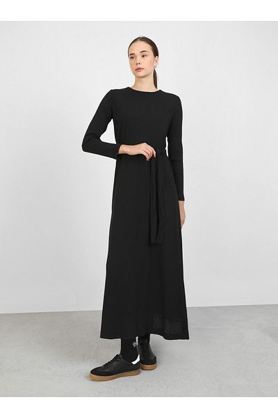 Benin Basic Camisole with Belt Hijab Dress - Black - Benin
