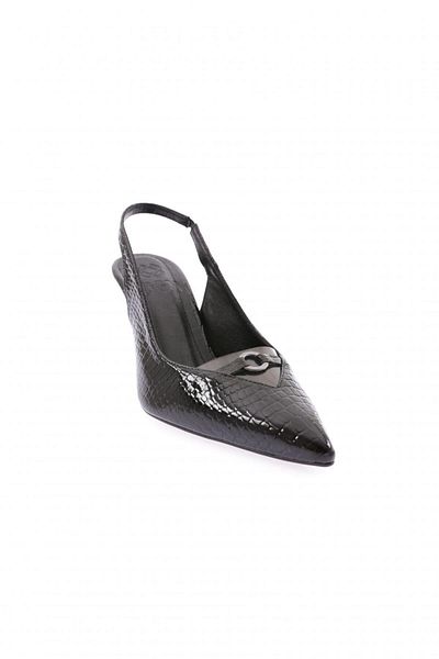 DGN Piele lacuita de crocodil neagra - Tocuri inalte cu varf ascutit si accesorii transparente 143286