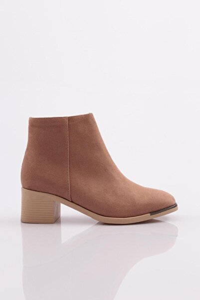 DGN Γυναικείες μπότες με φερμουάρ με τακούνι Nude Suede 1652525