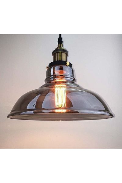 RİOLİGHT Vintage,Rustic,Retro Smoked 1Xe27 Glass Single Pendant Lamp Chandelier Diameter: 28cm