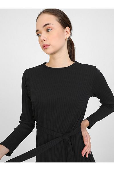 Benin Basic Camisole with Belt Hijab Dress - Black - Benin