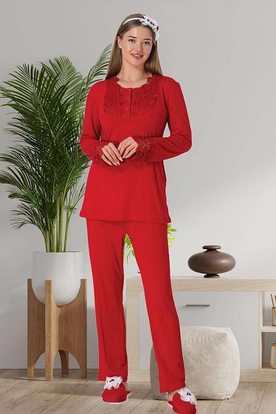 Mecit Pijama طقم بيجامة ليكرا نسائي أحمر من Mecit 5914