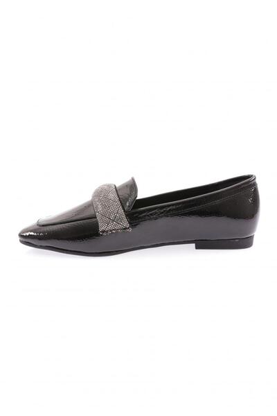 DGN Kadın Silver Taş Tokalı Loafer Siyah Kırışık Rugan 61112534