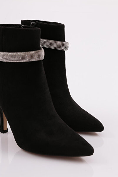 DGN Sılver Taş Zincirli Kadın Topuklu Bot Siyah Süet 68410535