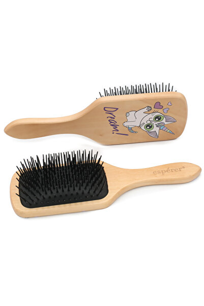 Carmella Wooden, Knobless and Printed Hair Detangling Brush - Jt8586-07 Rsprk...