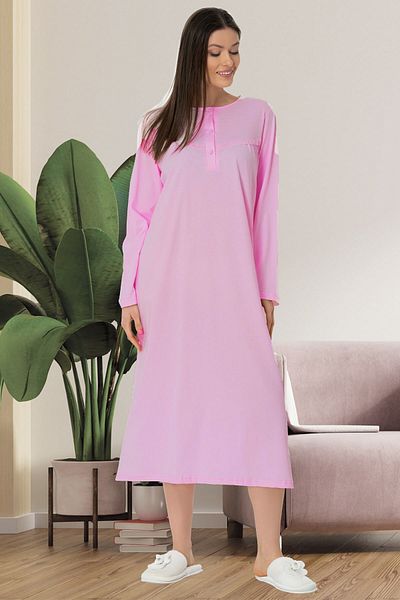 Mecit Pijama قميص نوم مقاس كبير بأكمام طويلة باللون الوردي من Mecit 55049