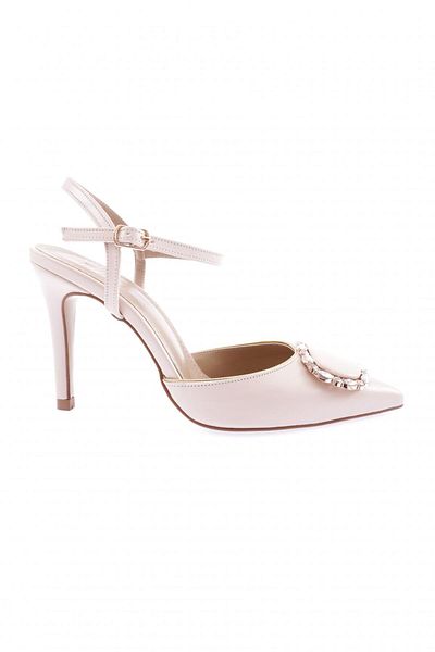 DGN Ecru Women's Thin Heeled Shoes with Crystal Buckle - Ankle Strap 21162821