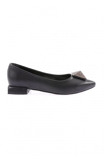 DGN Women's Pointed Toe Crystal Stone Buckle Galvanized Heeled Ballerinas Black 39182534