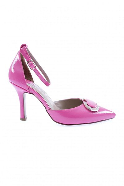 DGN Pantofi de damă cu curea la gleznă cu cataramă de cristal cu toc subțire din piele lăcuită șifonată fucsia 31112821