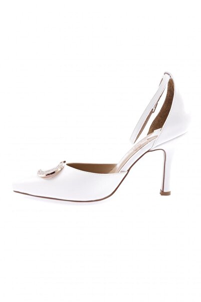 DGN Kadın Bilekten Bağlı Kristal Tokalı İnce Topuklu Ayakkabı Beyaz 31112821