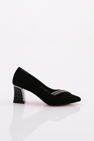 DGN Dámské boty se špičatou špičkou Silver Stone na tlustém podpatku Black Velvet 43122534