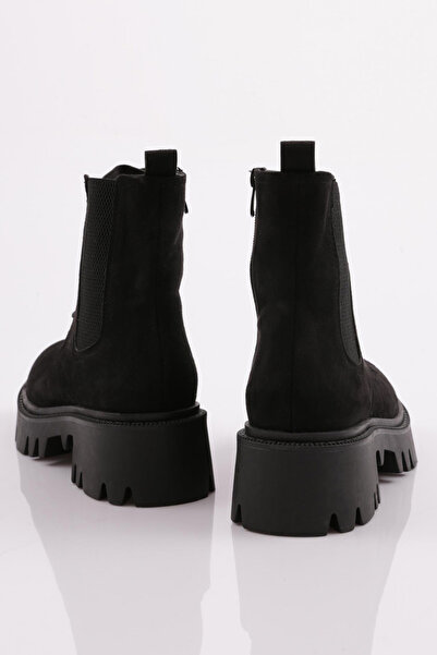 DGN Kadın Fermuarlı Bağcıklı Strech Detaylı Bot Siyah Süet 331422682