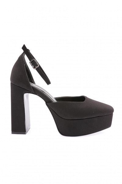 DGN Women's Thick Sole Heeled Shoes Black Scuba 563285