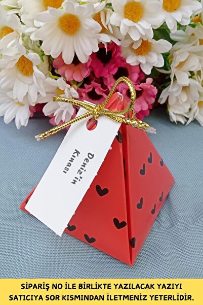 Emtory Home 30 Adet Kırmızı Kalpli Gold İpli Piramit Kutu -  Kına Hediyesi - ...