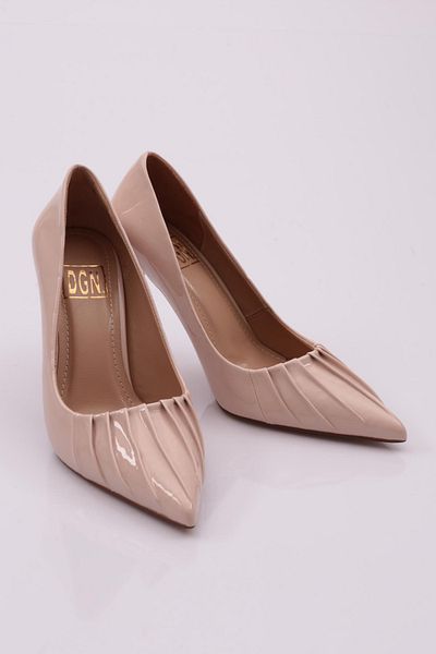 DGN Pantofi cu toc de damă din piele lacuită bej - 2364132859