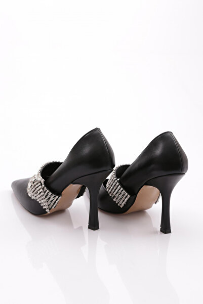 DGN Kadın Taşlı Kemer Tokalı Abiye Topuklu Ayakkabı Siyah Metalik 2362112859