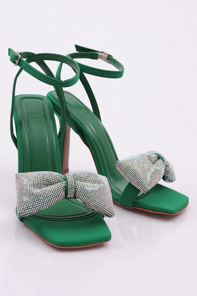 DGN 2029 Women's - Silver Stone Bow Ankle Belt Heeled Sandals