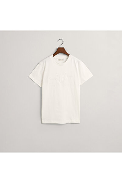 Gant Erkek Beyaz Regular Fit Bisiklet Yaka Logolu Logolu T-Shirt