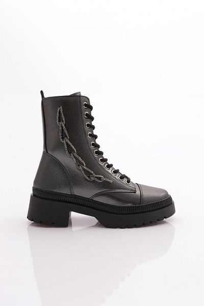 DGN Women's Lace-Up Side Zippered Boots Platinum Caviar 211016121027