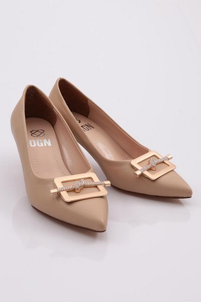 DGN Pantofi cu toc cu cataramă de frânghie de damă, bej 7992621