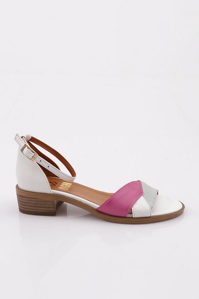 DGN Women's Ankle Strap Low Heel Sandals White Aqua Green Fuchsia 8128910