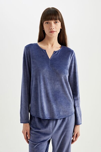 DeFacto Fall In Love Pijama Takım V Yaka Velur Uzun Kollu Üst Beli Lastikli Alt A3356ax24au