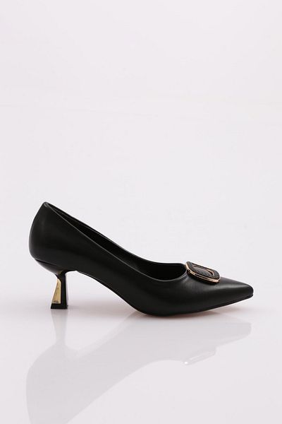 DGN Women's Round Buckle Heeled Shoes Black 6452621