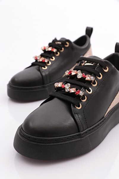 DGN Women's Thick Colored Crystal Stone Sneakers Shoes Black 15299743118