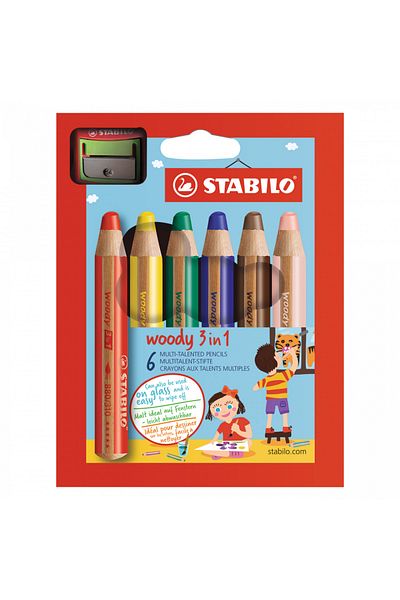Stabilo STABILO Multi-talented Pencil woody 3-in-1 Wallet of 6 Assorted Colours + Sharpener