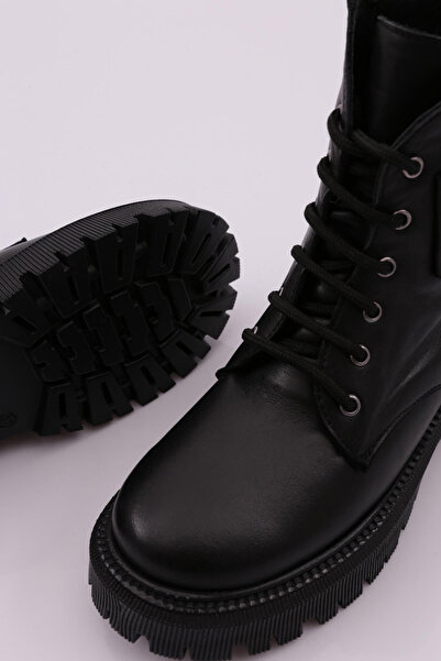 DGN Kadın Bağcıklı Postal Bot Hakiki Deri Siyah 9313335