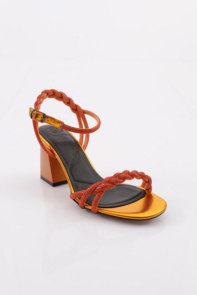DGN Orange Twisted Silver Stone Women's Heeled Sandals - 91721033