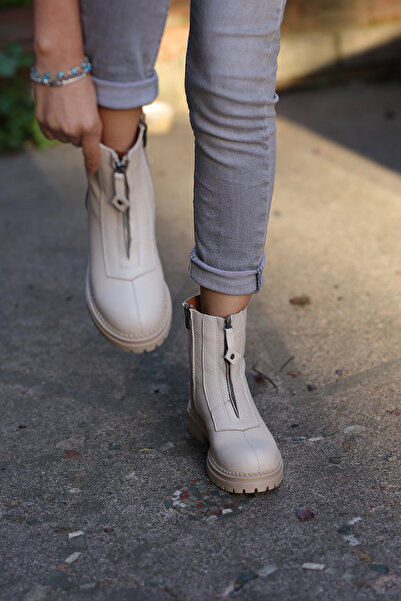 EREN SHOES BAG ( BAKÜ ) Hakiki Deri Ön Fermuar Detaylı Kauçuk Taban Ortopedik Gerçek Deri Bot