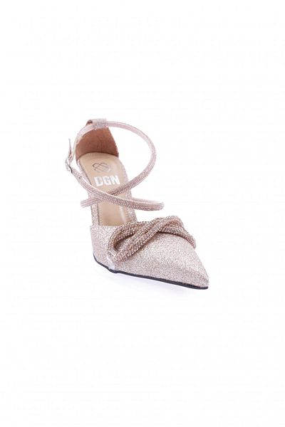 DGN Women's Pointed Toe Low-Cut Sides Open Cross Strap Ankle Heels Rose Glitter 8816535