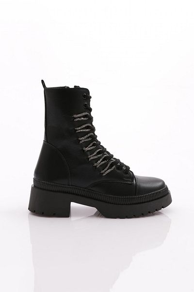 DGN Silver Stone Black Caviar - Women's Lace up Boots