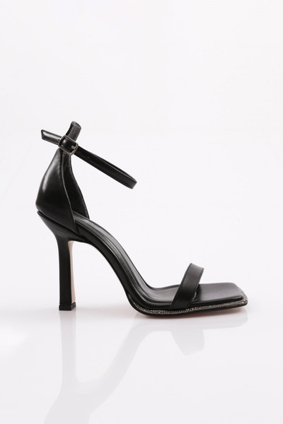 DGN Women's Thick Strapped Silver Stone Detailed Ankle Strap Closed Back Heel...
