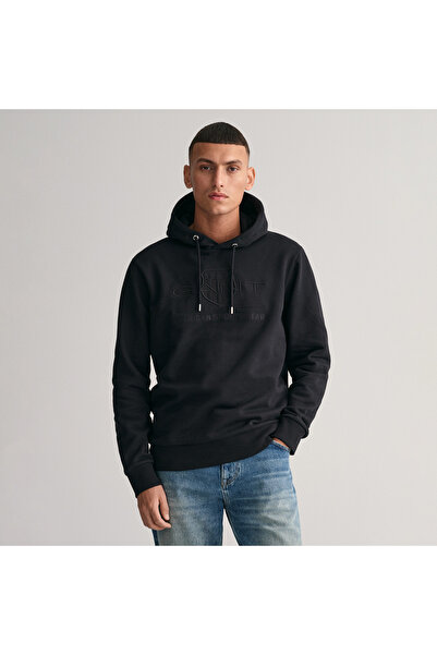 Gant Erkek Siyah Regular Fit Kapüşonlu Logolu Sweatshirt