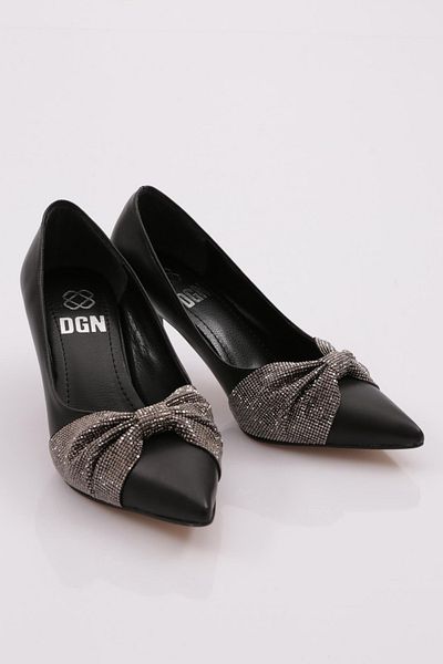 DGN 820 Pantofi cu toc detaliați cu panglică brodată cu piatră pentru femei
